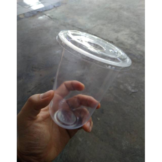 Gelas cup oval u cup ucup 16oz plus tutup datar