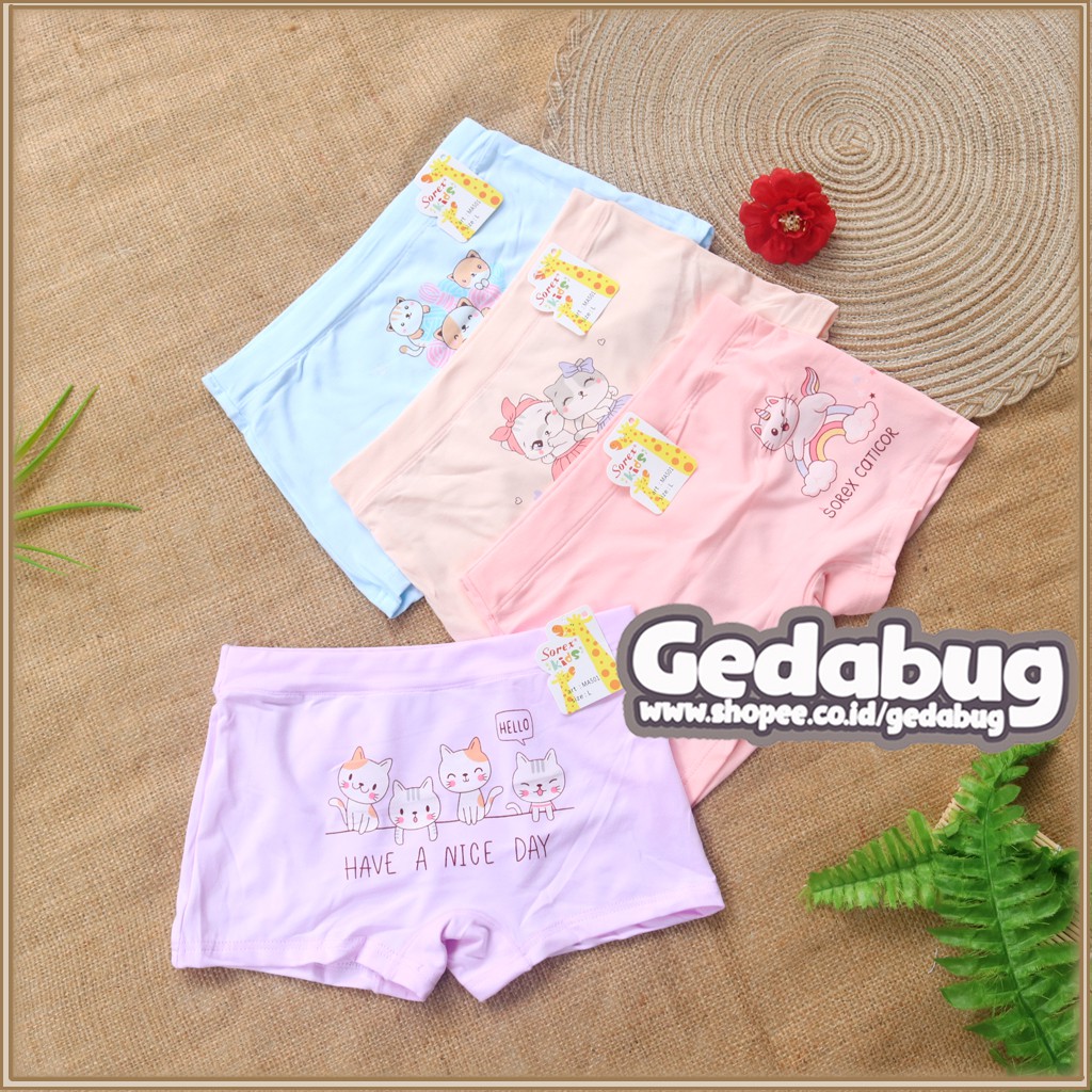 6 pcs CD Boxer Sorex Kids MA501 Sweet Playfull / Celana Dalam Boxer Anak Perempuan MA 501 / Gedabug