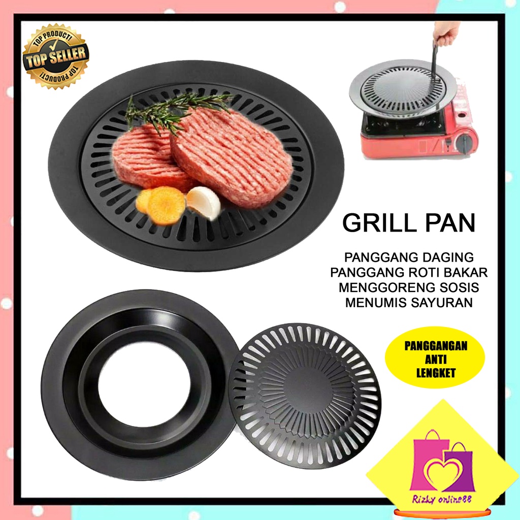 rizkyonline88 panggangan portable serbaguna smokeless BBQ grill pan bulat kompor high quality ultra grill alat panggang