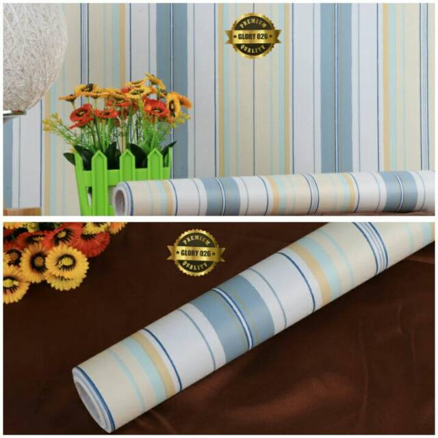 Wallpaper Dinding motif garis garis warna biru