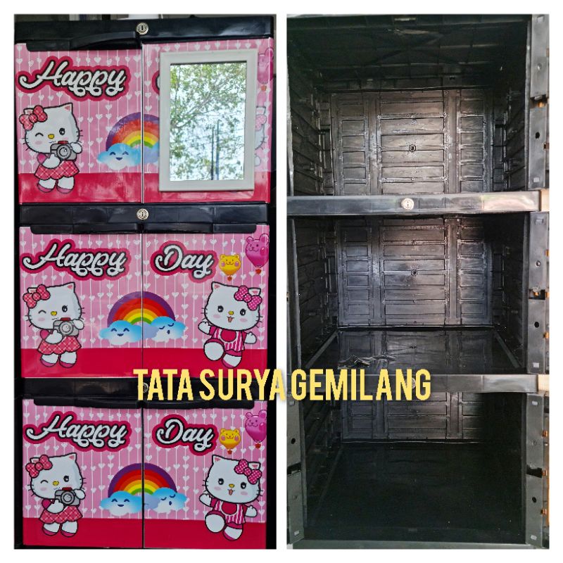 Lemari pakaian, baju, serbaguna plastik Aquose mini karakter susun 3