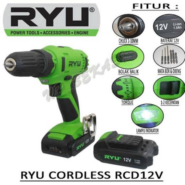 RYU BOR CORDLESS RCD 12 V RCD 2 Baterai RYU CORDLESS 