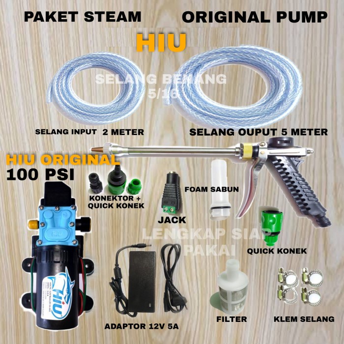 Alat Cuci Motor / Steam Motor / Mobil Dan Ac / Dinamo Pompa Dc Hiu 12v 100 Psi 5 Lpm / Paket Steam Motor Tabung Sabun