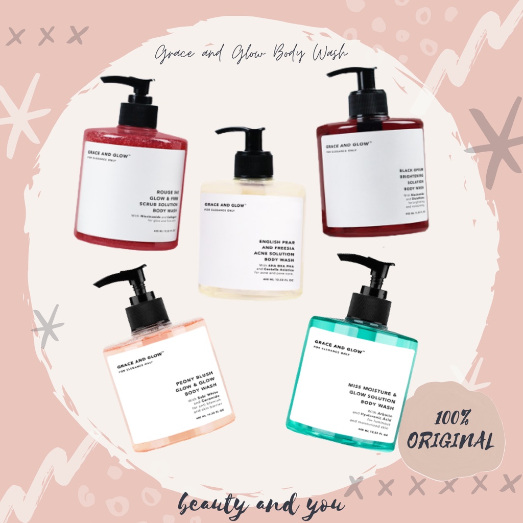 BPOM Grace and Glow Black Opium Brightening - English Pear &amp; Freesia Anti Acne Body Wash - Body Scrub - Miss Moisture - Peony Blush (ORIGINAL)