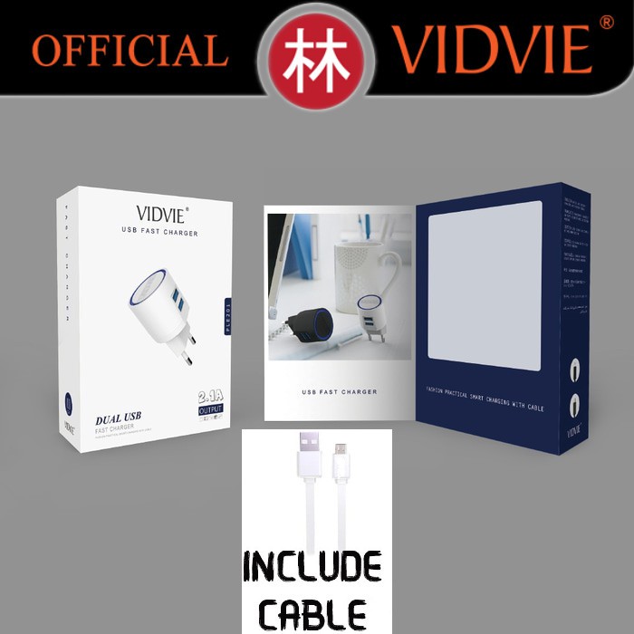 Vidvie PLE201 V8 Dual USB Charger 2.1A With Micro USB Cable