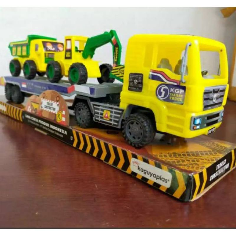 Mainan Mobil Truck Trailer 2 Mobil Konstruksi Friction mika