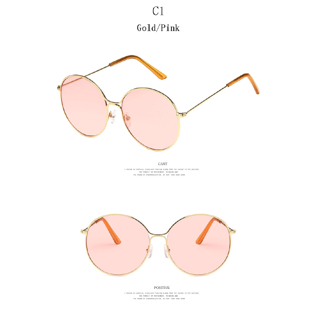 Kacamata Hitam Wanita Model Retro Frame Bulat Besar Bahan Metal