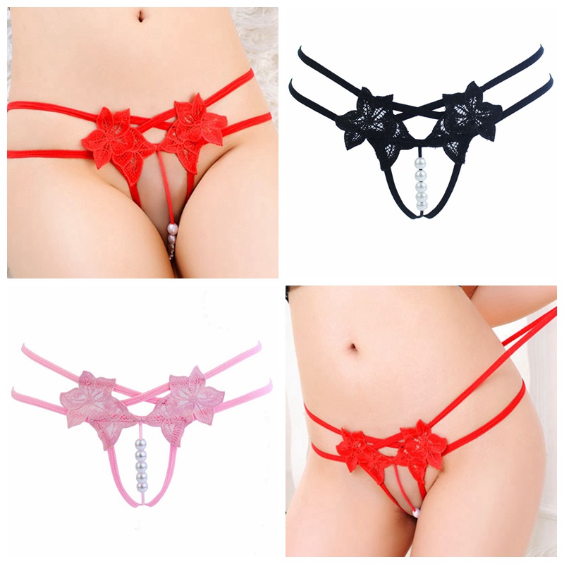 (COD) G String Wanita Sexy Pearl Bottom Lace Celana Dalam Murah Lingerie Seksi thong 3C065