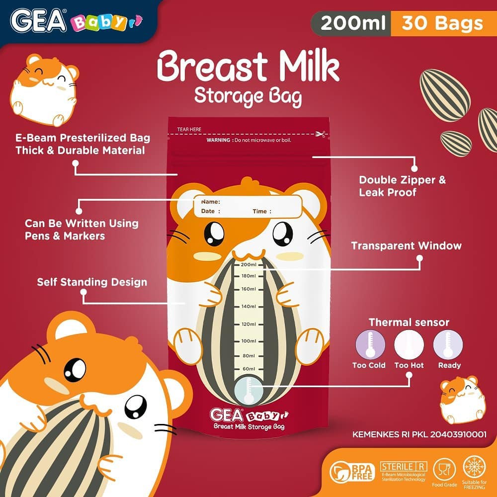 GEA Baby Breast Milk Storage Bag 200ml (Hamster &amp; Bee Edition)