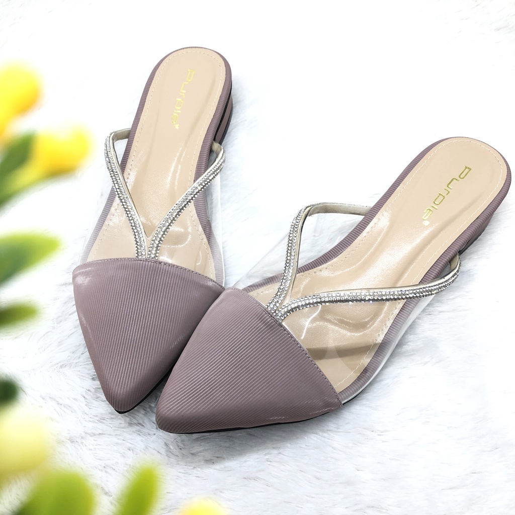 Sandal Flat Purple Elsa Series Teplek Bapau Terbaru