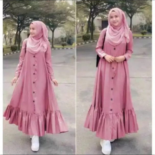 MRA - Peoni Dress Fashion Muslim Gamis Dress Moscrepe Rempel Serut Pakaian Wanita Murah