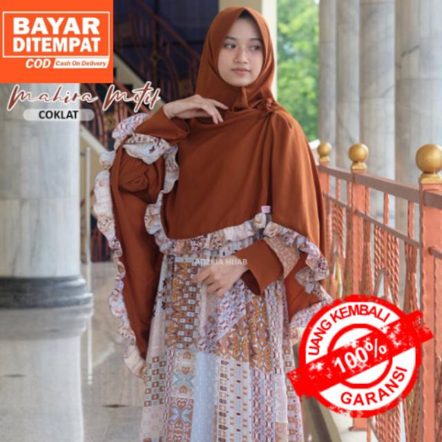 Gamis baju muslim wanita mahira motif coklat by adzkia hijab syari