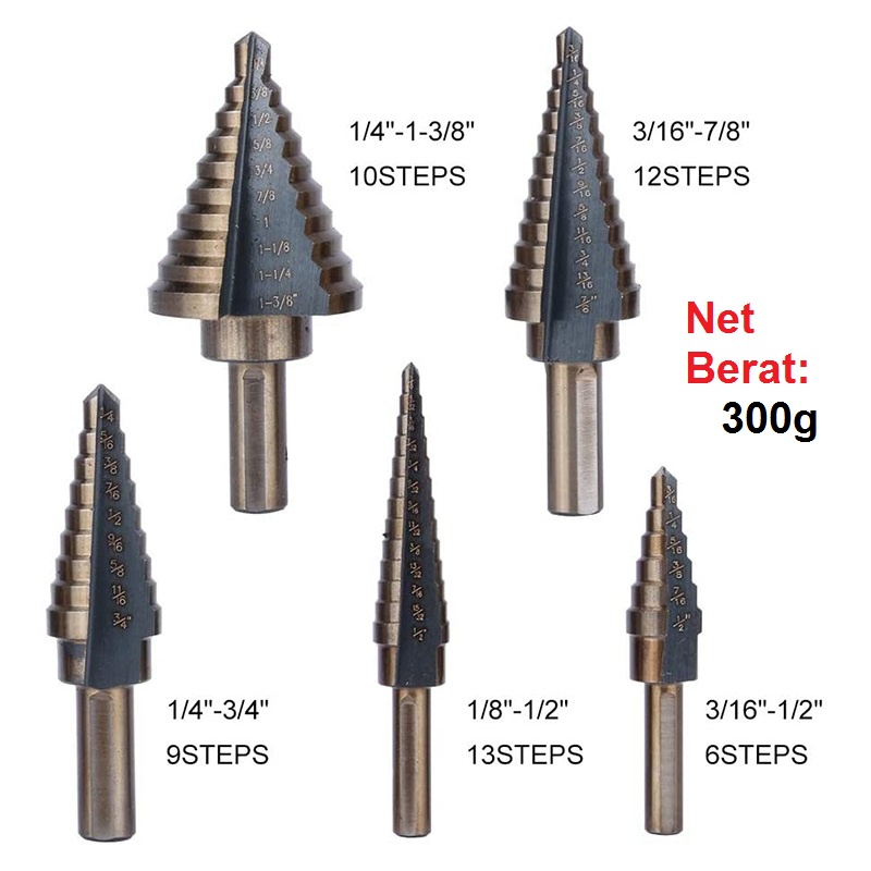 Mata Bor Pagoda Spiral Besi Kuningan Kayu Plastik Step Drill Tingkat Payung Cone HSS 3PCS 5PCS 6PCS 4 12 20 32 3 6 8