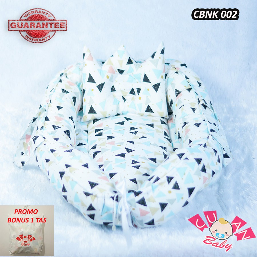 KASUR BAYI KELAMBU MODEL PERAHU MOTIF FULL SEGITIGA PUTIH