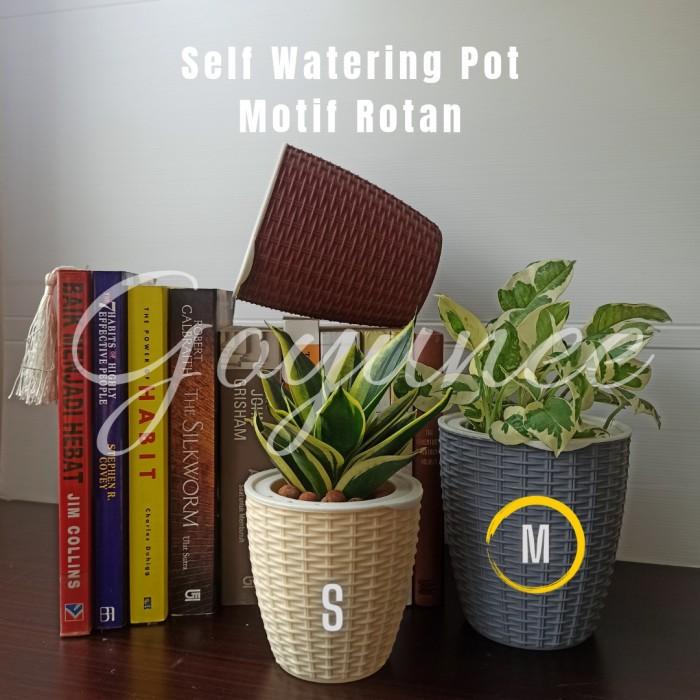 Self Watering Pot Motif Rotan SIZE M/ Pot Tanaman Otomatis/ hidroponik