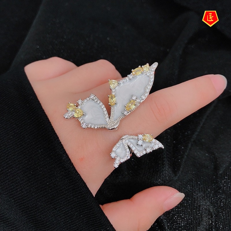 [Ready Stock]White Shell Gemstone Butterfly Ring Exquisite Romantic