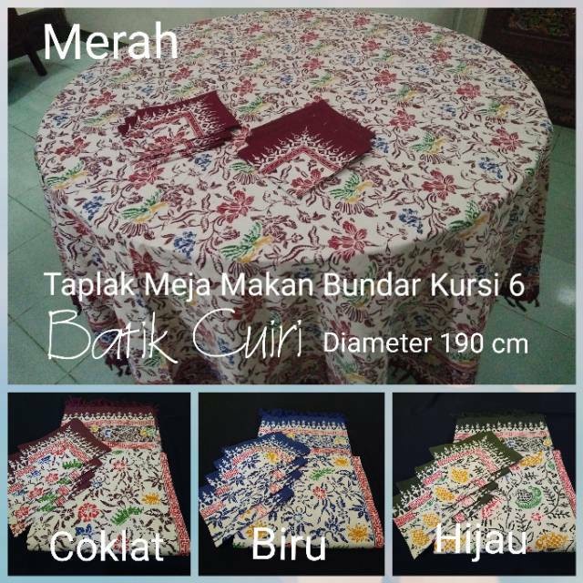 Taplak Meja Makan - Taplak Meja Makan Bulat Besar Batik Kursi 6