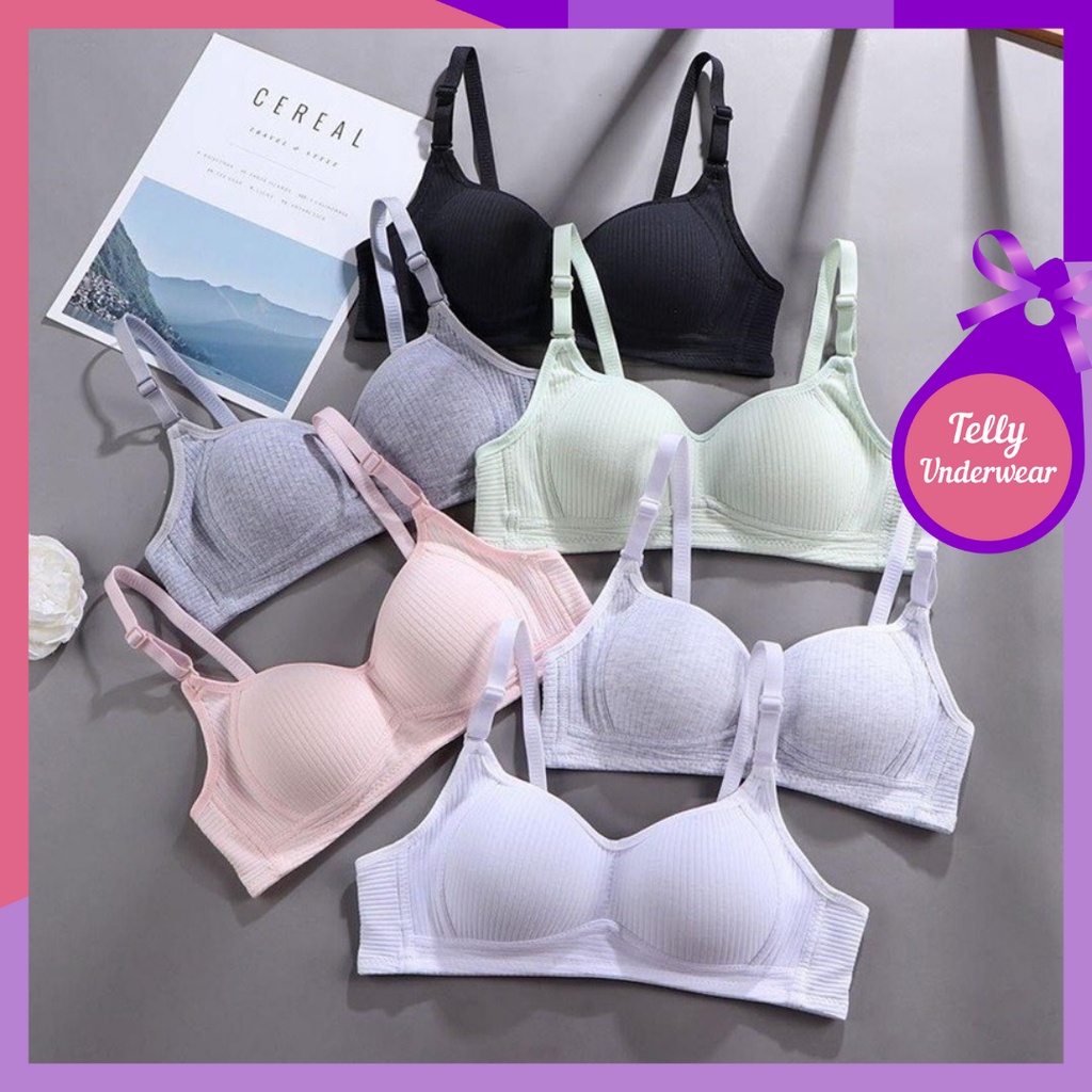 TELLY ➡️ 047 BH Bra motif garis lurus Push Up Style Senam Zumba Yoga Pakaian Dalam Wanita Import