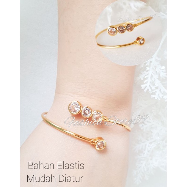 Gelang Bangle Free Size Bahan Elastis Gelang Impor Lapis emas Yaxiya elastis mudah diatir motif Permata Zircon 3