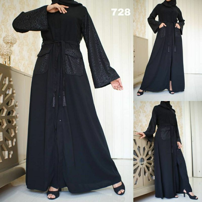 GAMIS ABAYA Hitam Abaya Arab Saudi Abaya Dubai India Turkey Outer Bahan Jetblack Kombinasi Abaya Sak
