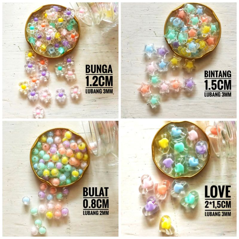 Manik Isi | Manik Bening | Manik Akrilik Bunga Love Bintang Bulat
