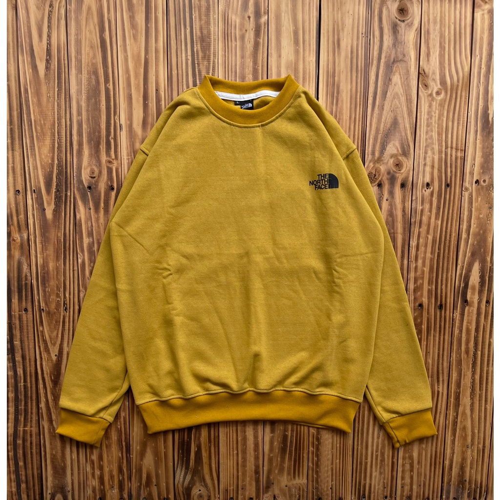 JAKET SWEATER CREWNECK THE NORTH FACE TNF BLOCK LOGO BOX YELLOW CREAM AUTHENTIC