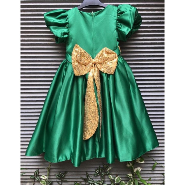 Gaun  Hijau Anak Perempuan/Gaun Satin Hijau Army/Gaun Import Anak Perempuan/Dress Pesta Anak Perempu