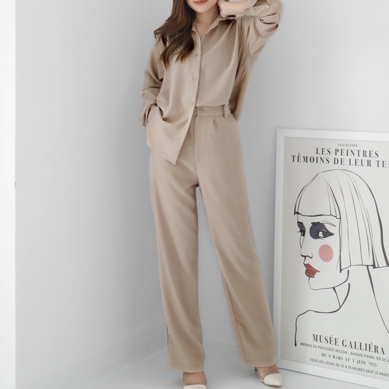 AERA - Kai Pants (highwaist cullote / celana korea kulot wanita / celana bahan)-Cream