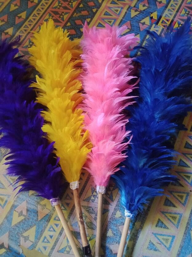 Kemoceng Bulu Ayam Warna Warni 3 In 1 - Peralatan Alat Rumah Tangga Kerajinan Tangan Sulak Bulu Ulu