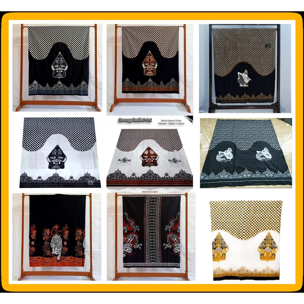 Sarung Batik Wayang Dewasa / Sarung Tenun Motif Batik / Sarung Hitam / Bahan Tebal / Ukuran Besar