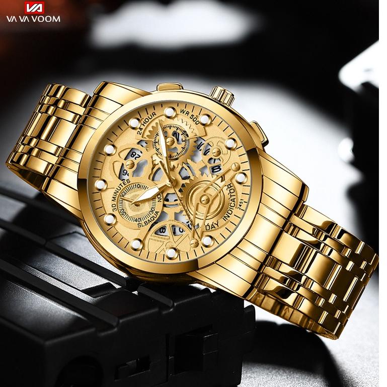 [UZB.21Jl22a] VaVa Voom 2451  Jam Tangan Pria Anti Air Original Luxury Stainless Steel（Free BOX+Gara