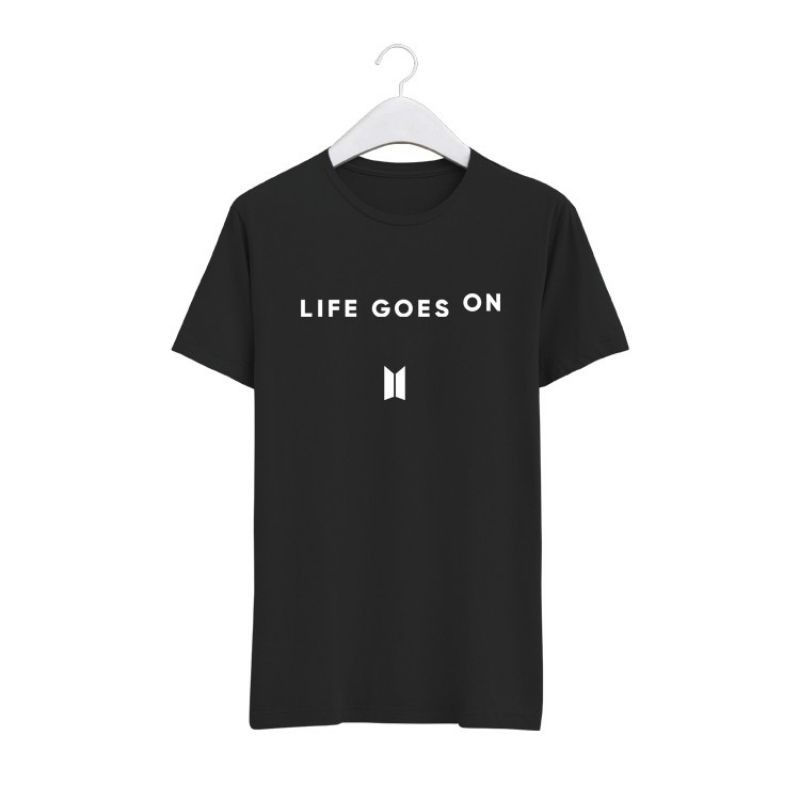 Kaos T-Shirt BTS LIFE GOES ON + Logo BTS Free Foto