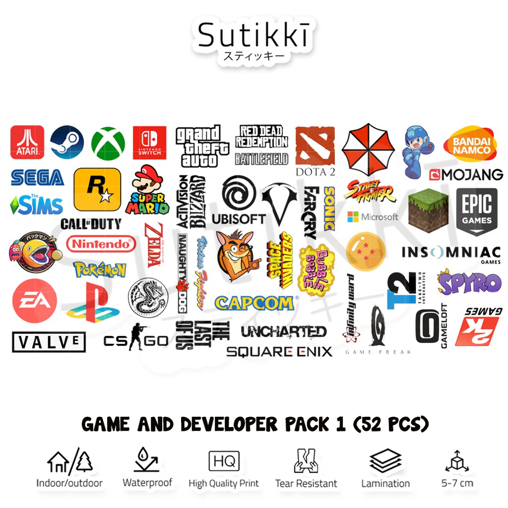 Sutikki | Sticker Pack Logo Game Developer Software Videogame Stiker Laptop Vinyl Full Decal Set 1