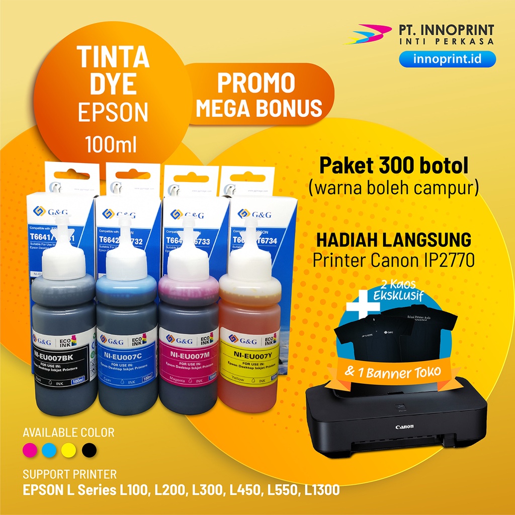 Paket 300 Btl MEGA BONUS - Tinta G&amp;G Epson 664 Series - 100ml