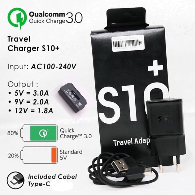 TC TRAVEL CHARGER ORIGINAL 100% SAMSUNG S10+ Quick Charging 3.0A Micro Usb, Tipe-C