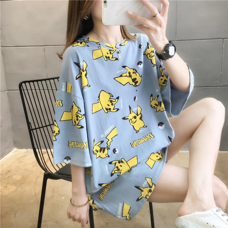 Oversize Tee Tshirt   Wanita Model Longgar Motif Pikachu