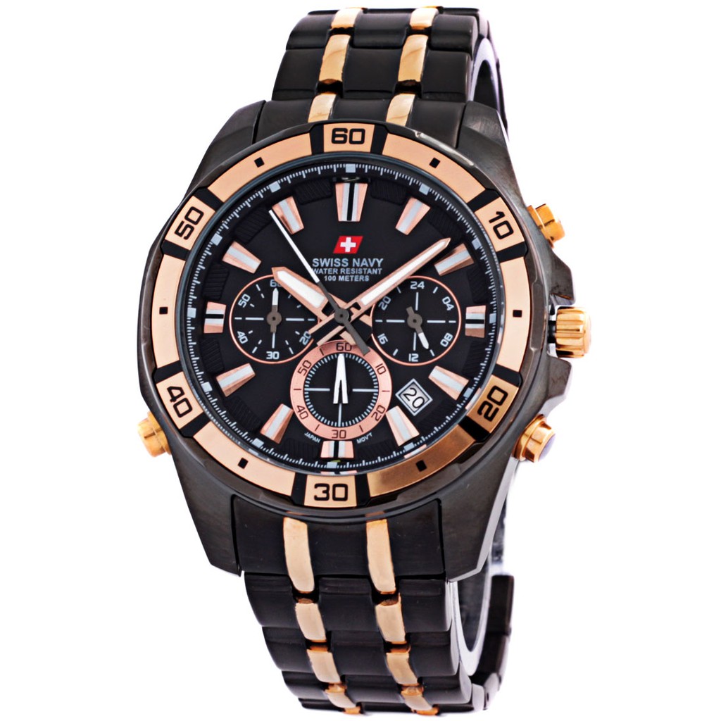 Swiss Navy Jam Tangan Pria  - Stainless Steel - 8826 Hitam Rosegold