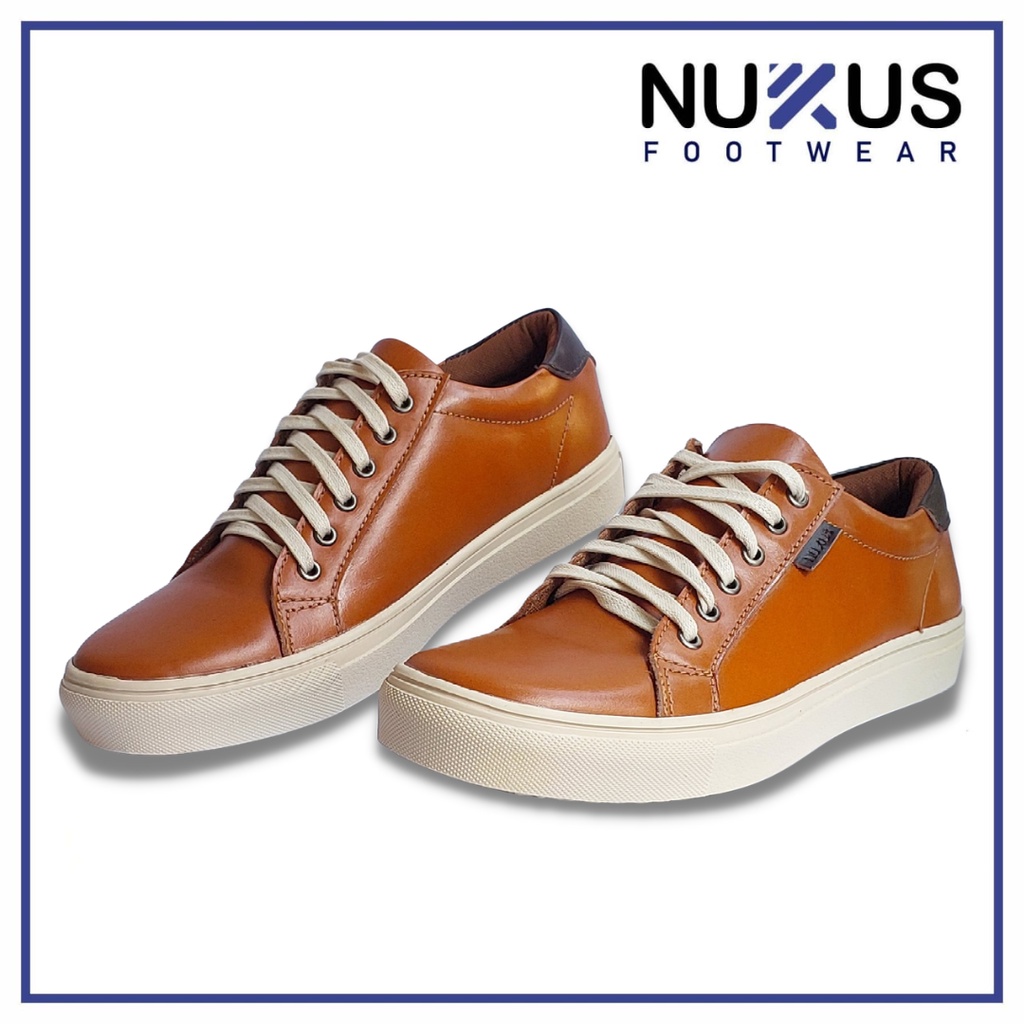 Nukus Sepatu Pria Sneakers Classic Tali Kulit Asli Coklat Tan - NKT 04