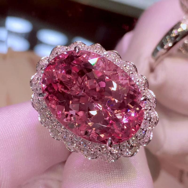 Necklace Open Ring Pink Diamond Pendant Set