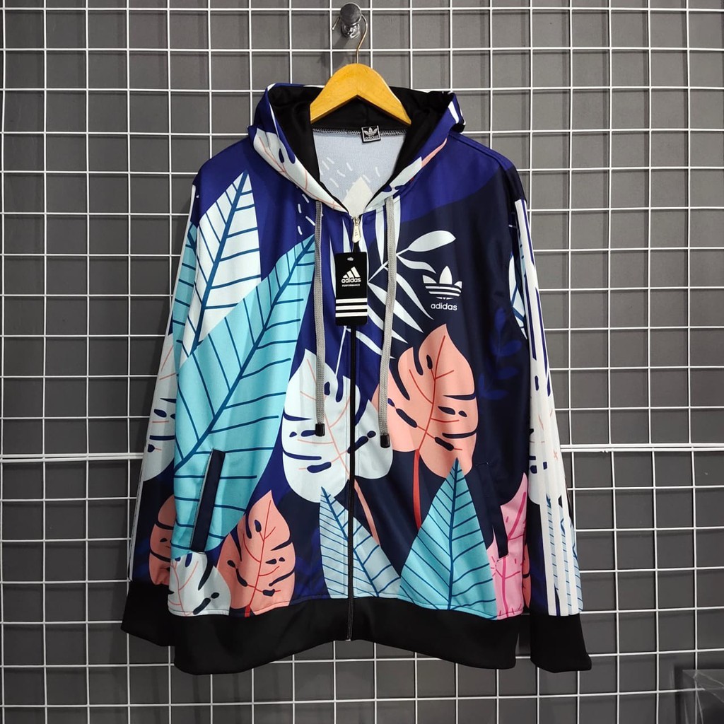 JAKET TRACKTOP ADIDAS MIRROR FULL PRINTING/JAKET HOODIE MOTIF FLORAL DAUN/JAKET OLAHRAGA/BISA COD