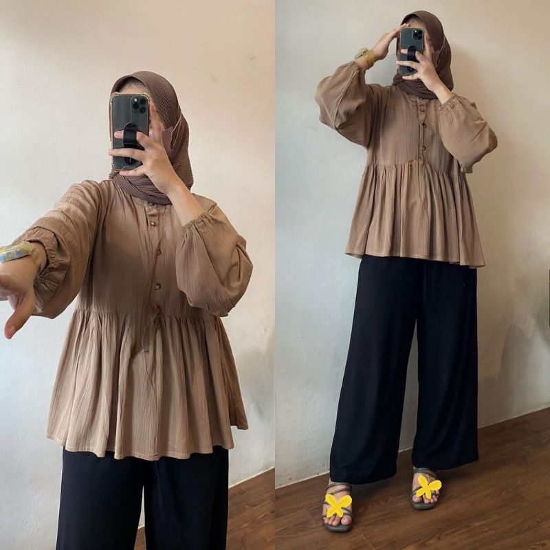 RAISA BLOUSE/RANIA BLOUSE JUMBO LD120/BLOUSE KEKINIAN/ATASAN KEKINIAN/ATASAN WANITA/BLOUSE WANITA/MOSCREPE LUXURY&amp;CRINGKLE BUSUI&amp;BUMIL/COD!!!