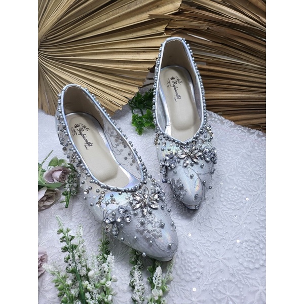 sepatu wedding shoes wanita silver cantik 7cm tahu