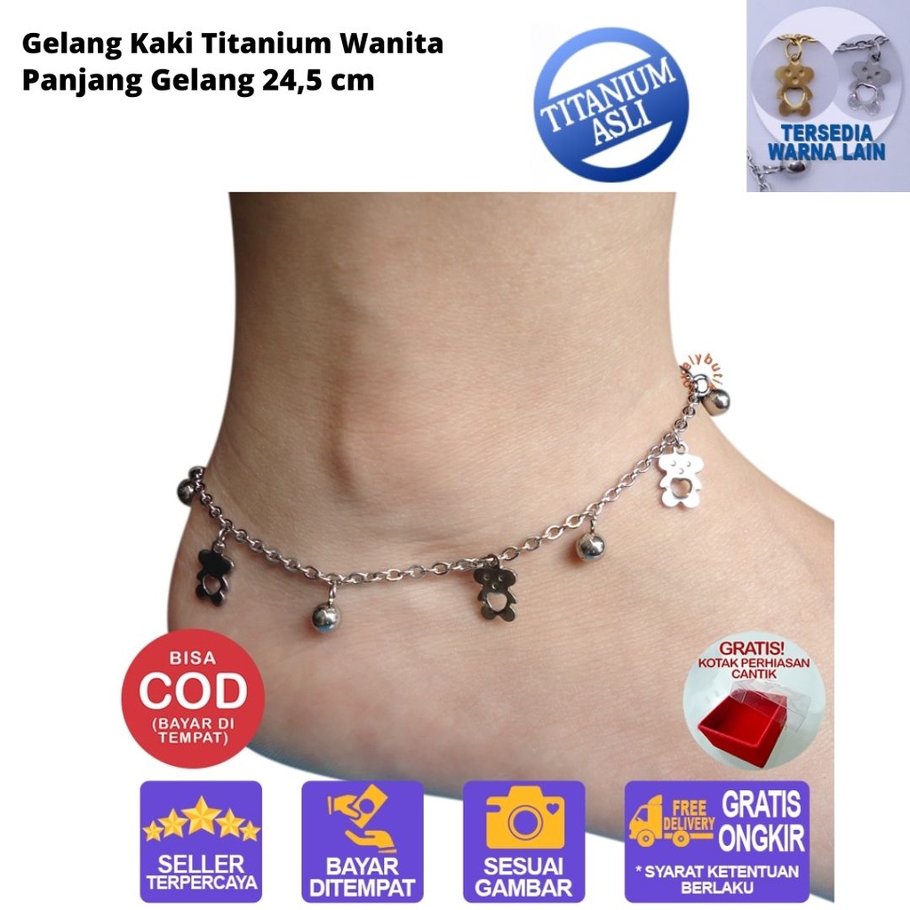 Lovelybutik - Gelang Kaki Dewasa Titanium Anti Karat Bear Gelang Kaki Wanita Rantai Titanium Model Terbaru BONUS TEMPAT PERHIASAN