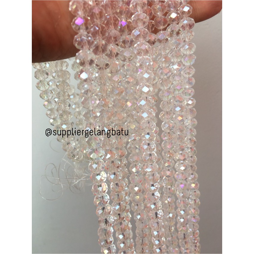 Crystal Ceko Doft 8mm WHITE QUARTZ putih bening manik bakpao rondele fashionita pria wanita model