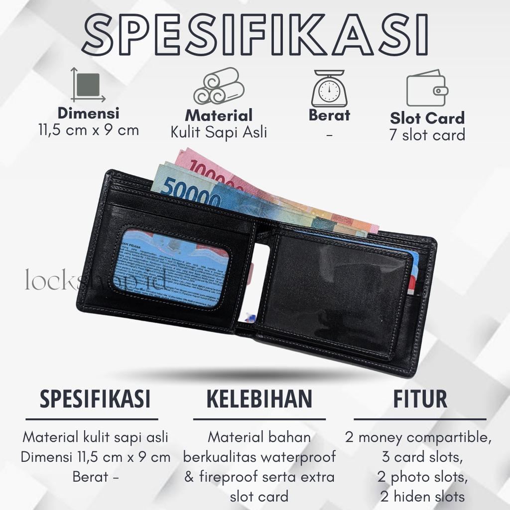 Lock Dompet Pria Kulit Asli Azure Wallet - Gratis Ukir Nama L003