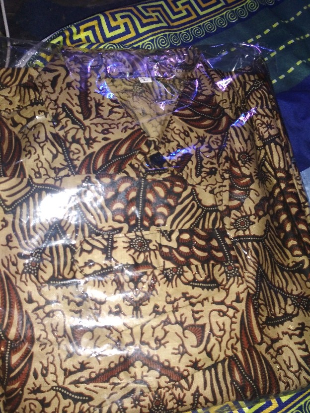 New Kemeja Batik Pria Lengan Panjang Motif Seno Biru Cirebon Mataram Gurita Kuning Motif Mocca Biru
