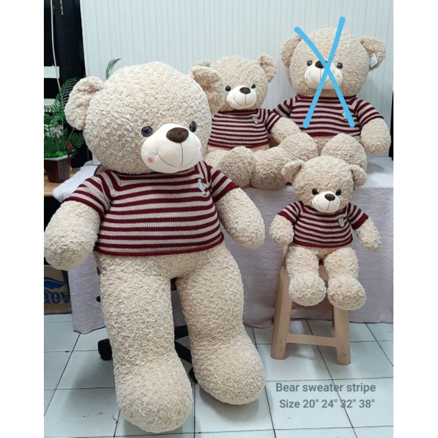 boneka teddy bear beruang jumbo strip sweater import