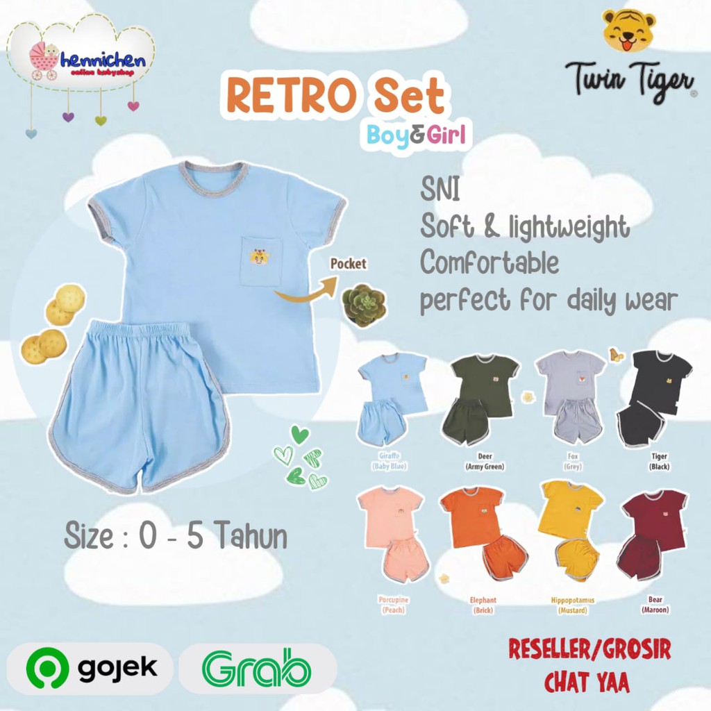 TWIN TIGER SETELAN RETRO KAOS POCKET TEE TSHIRT RETRO SET BAJU ANAK / BAJU BAYI 0-5 Tahun SNI