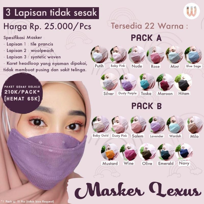 Masker kain hijab headloop tiga lapis reusable non medis Dalanova dewasa cantik modis murah