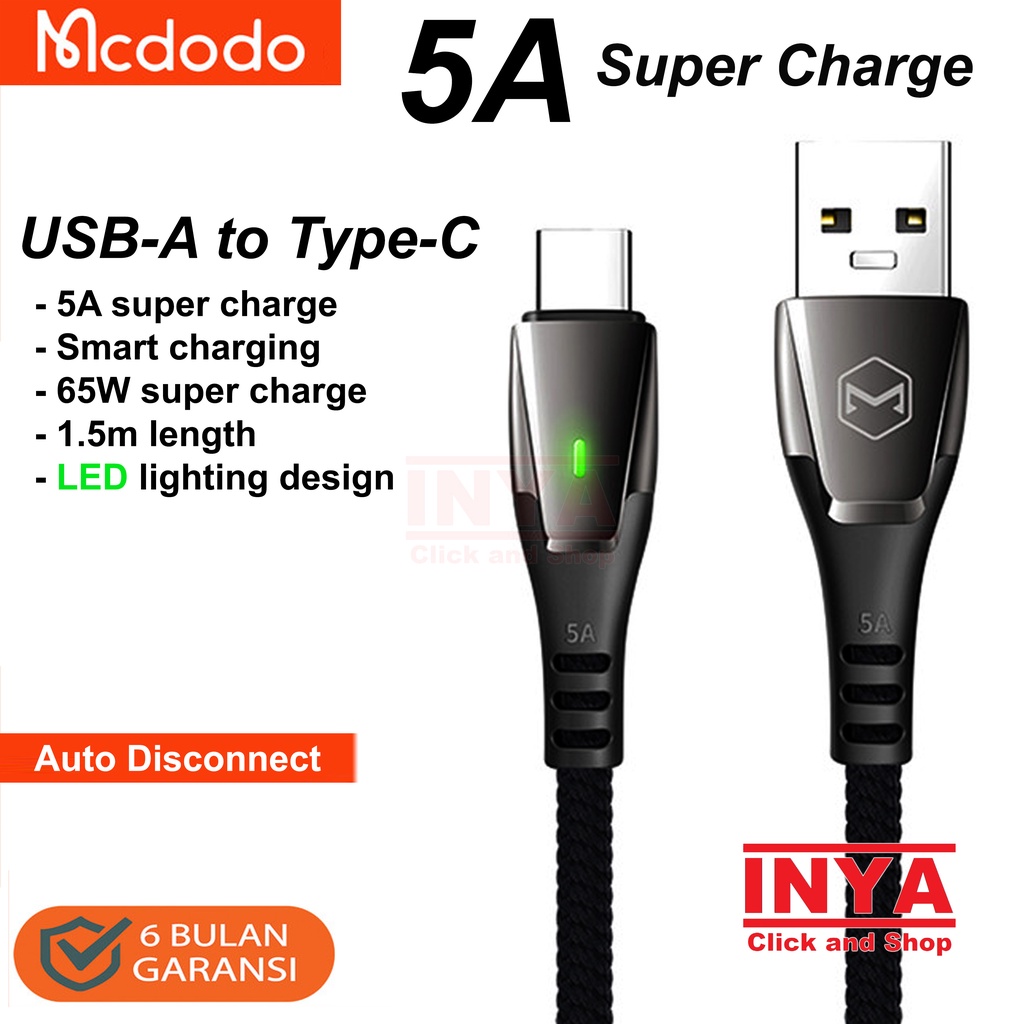 MCDODO CA-679 5A Super Charge Auto Power Off USB to Type C Data Cable 1.5m - Kabel Data